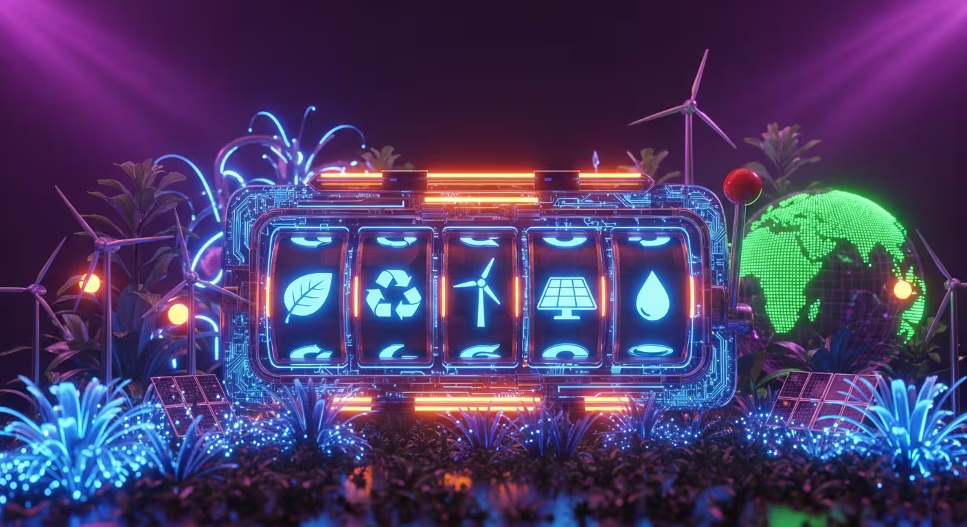 Moderner Online-Casino-Bildschirm mit grüner Energie betrieben